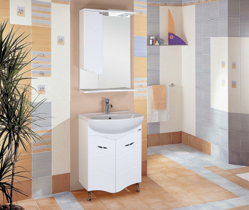 Зеркало со шкафом Onika Лайн 58.01 L 205819 с подсветкой Белое МДФ / ЛДСП, стекло