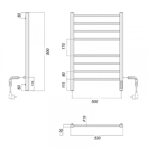 Электрический полотенцесушитель Domoterm DMT Куба П8 500x800 EKR цвет Хром