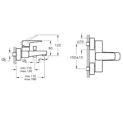 Смеситель для ванны Vitra Root Square A4273736EXP Черный матовый латунь на стену