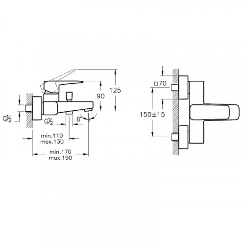 Смеситель для ванны Vitra Root Square A4273736EXP Черный матовый латунь на стену