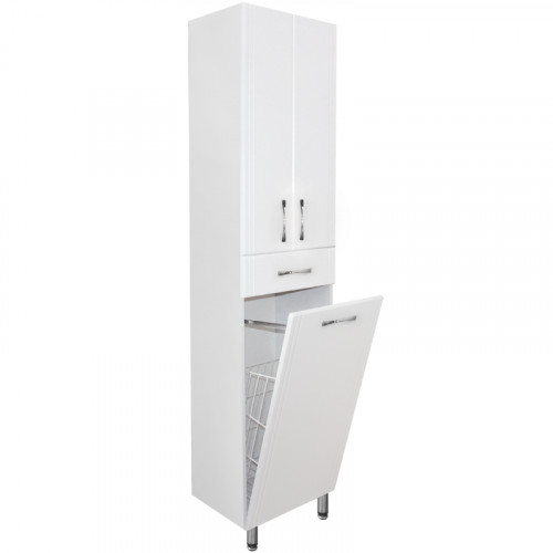 Шкаф пенал Style Line Эко Стандарт 48 с бельевой корзиной Белый глянец МДФ / ЛДСП