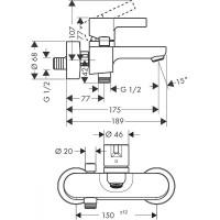 Смеситель для ванны Hansgrohe Metris S 31460000 Хром латунь на стену