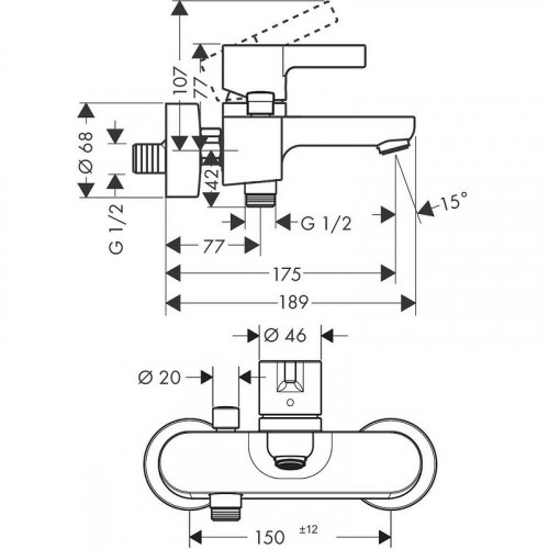 Смеситель для ванны Hansgrohe Metris S 31460000 Хром латунь на стену
