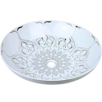 Раковина-чаша Bronze de Luxe 40 2008 Белая глянецевая с серо-золотым декором фаянс накладная