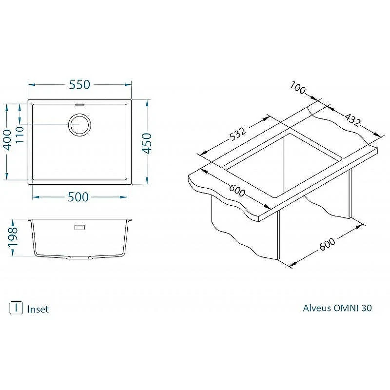 Кухонная мойка Alveus Granital Omni 30 Concrete G81 550x450x198 1150052 Серая