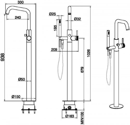 Смеситель для ванны Allen Brau Priority 5.31008-31GB цвет Черный Золото