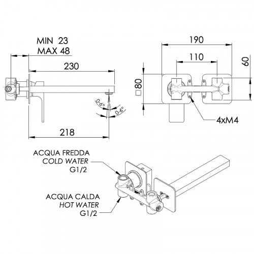 Смеситель для раковины Remer Absolute AU15PLXV Сталь латунь встраиваемый
