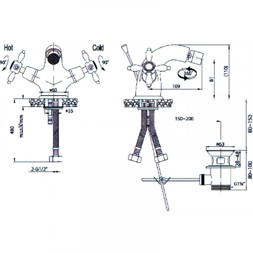 Смеситель на биде Cezares Nostalgia-BS1-02 Бронза латунь