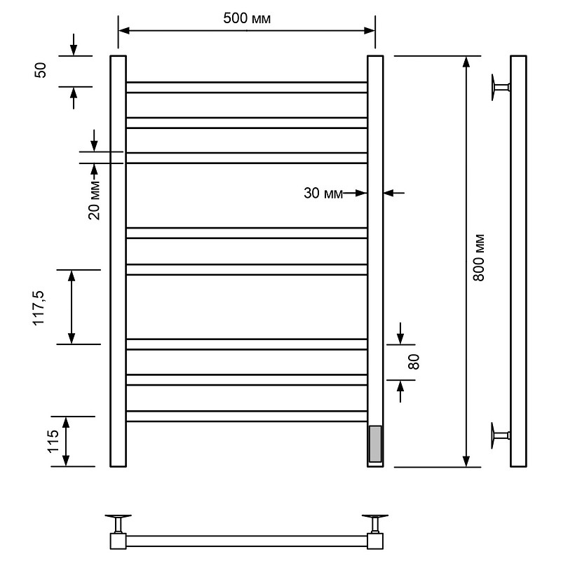 Электрический полотенцесушитель Comfysan Pioli-K EC-8 80x50 014315 Черный матовый
