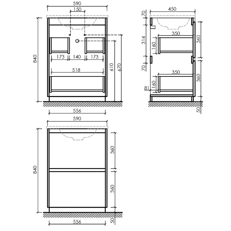 Тумба под раковину Sancos Libra Floor 60 LB60FW Белый глянец МДФ / ЛДСП