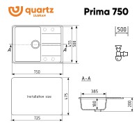 Кухонная мойка Ulgran Quartz Prima 750-05 Бетон искусственный камень (литьевой мрамор) встраиваемый