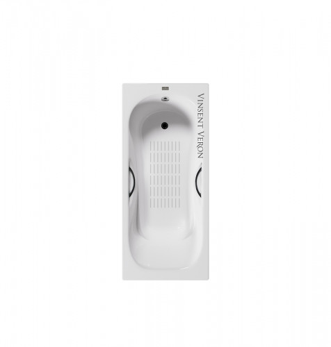 Чугунная ванна Vinsent Veron Aura 170x75 VAU1707542H/VH0015BL-AS цвет Белый с дугообразными черными матовыми ручками и антискользящим покрытием