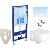 Комплект унитаза с инсталляцией Aquatek Set Aquatek Дива-013 4в1 с сиденьем Микролифт и Белой клавишей смыва фарфор подвесной