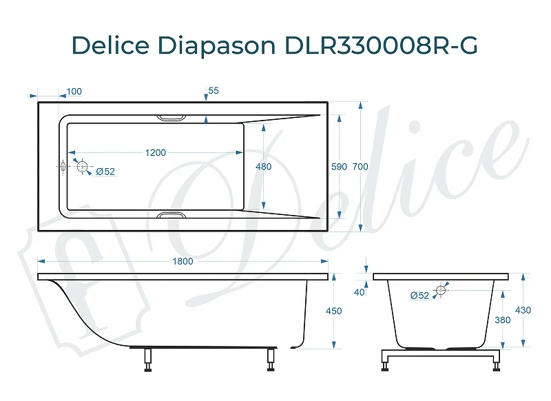 Ванна из искусственного камня Delice Diapason 180х70 DLR330008R-G цвет Белый