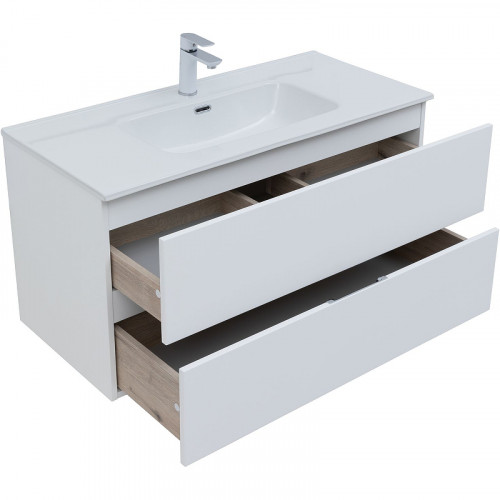 Тумба под раковину Aquanet Алвита New 100 277518 подвесная Белая матовая МДФ / ЛДСП