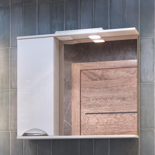 Зеркало со шкафом Vigo Callao 80 L z.CAL.80.L.El с подсветкой Белое с электровыключателем МДФ / ЛДСП, стекло