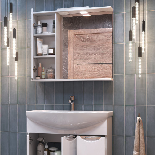 Зеркало со шкафом Vigo Callao 80 L z.CAL.80.L.El с подсветкой Белое с электровыключателем МДФ / ЛДСП, стекло