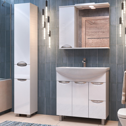 Зеркало со шкафом Vigo Callao 80 L z.CAL.80.L.El с подсветкой Белое с электровыключателем МДФ / ЛДСП, стекло