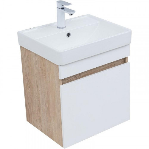 Тумба под раковину Aquanet Оптима 50 344798 подвесная Дуб светлый Белый сатин