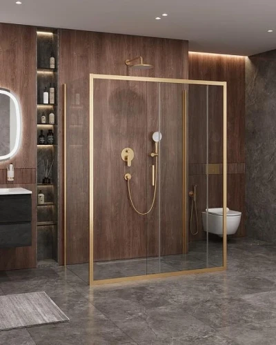 Душевой уголок Cezares Molveno 160x90 MOLVENO-AH-12-160/90-C-BORO-IV профиль Брашированное золото стекло прозрачное