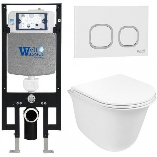 Комплект унитаза с инсталляцией WeltWasser AMBERG 497 + TELBACH 004 GL-WT + AMBERG RD-WT 10000006678 цвет Белый глянцевый с сиденьем Микролифт и клавишей смыва цвет Белый