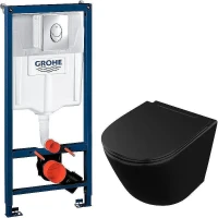 Унитаз с инсталляцией Owl 1975 Vind Cirkel-H OWLT190305 + Grohe Rapid SL 38721001 с сиденьем Микролифт и клавишей смыва Хром