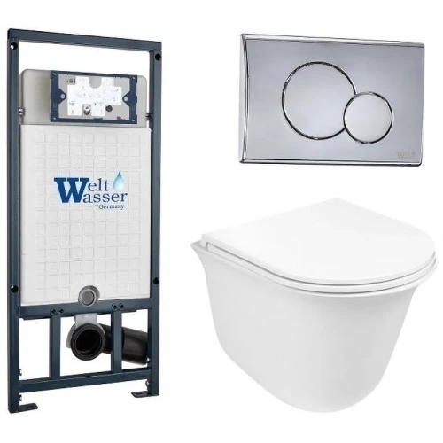 Комплект унитаза с инсталляцией WeltWasser MARBERG 507 + TELBACH 004 GL-WT + MAR 507 RD-CR 10000006994 цвет Белый глянцевый с сиденьем Микролифт и клавишей смыва цвет Хром