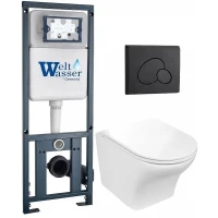 Комплект унитаза с инсталляцией WeltWasser MARBERG 410 + ODENBACH 004 GL-WT + MAR 410 RD MT-BL 10000010967 цвет Белый глянцевый с сиденьем Микролифт и клавишей смыва цвет Черный матовый