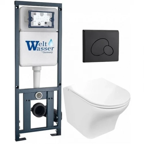 Комплект унитаза с инсталляцией WeltWasser MARBERG 410 + ODENBACH 004 GL-WT + MAR 410 RD MT-BL 10000010967 цвет Белый глянцевый с сиденьем Микролифт и клавишей смыва цвет Черный матовый