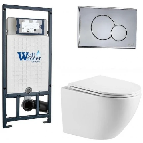 Комплект унитаза с инсталляцией WeltWasser MARBERG 507 + MERZBACH 043 MT-WT + MAR 507 RD-CR 10000011437 цвет Белый матовый с сиденьем Микролифт и клавишей смыва цвет Хром