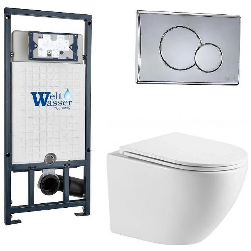 Комплект унитаза с инсталляцией WeltWasser MARBERG 507 + MERZBACH 043 MT-WT + MAR 507 RD-CR 10000011437 цвет Белый матовый с сиденьем Микролифт и клавишей смыва цвет Хром