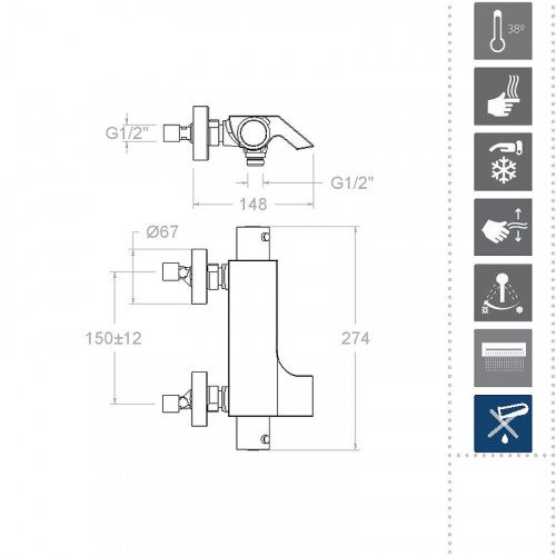 Смеситель для ванны Ramonsoler Urban Chic 213901K3 с термостатом Хром