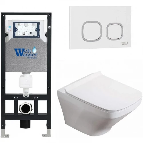 Комплект унитаза с инсталляцией WeltWasser AMBERG 506 + HOFBACH 041 GL-WT + AMBERG RD-WT 10000011660 цвет Белый глянцевый с сиденьем Микролифт и клавишей смыва цвет Белый