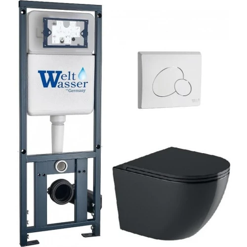 Комплект унитаза с инсталляцией WeltWasser MARBERG 410 + MERZBACH 043 GL-BL + MAR 410 RD GL-WT 10000012200 цвет Белый глянцевый с сиденьем Микролифт и клавишей смыва цвет Белый глянцевый