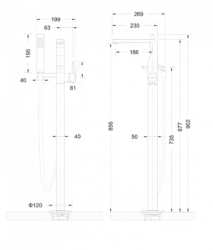 Смеситель для ванны Bravat Arc F66061C-B3-ENG напольный Хром латунь на пол