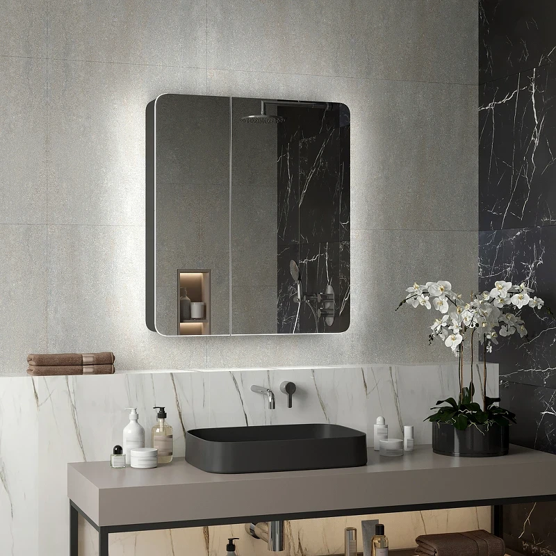 Зеркальный шкаф Reflection Black 760х850 RF2002BL с подсветкой Черный матовый МДФ / ЛДСП, стекло