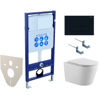 Комплект унитаза с инсталляцией Aquatek Set Aquatek Вега cmp-017 с сиденьем Микролифт и Черной матовой клавишей смыва фаянс подвесной