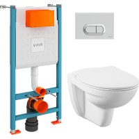 Комплект унитаза с инсталляцией Vitra Normus L-box 9773B003-7206 с сиденьем Микролифт и клавишей смыва Хром глянцевый фарфор подвесной