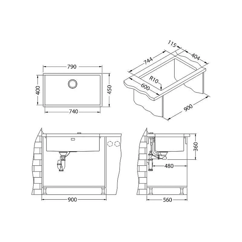 Кухонная мойка Alveus Quadrix 60 Monarch Anthracite 740x400x200 1122730 Антрацит нержавеющая сталь встраиваемый