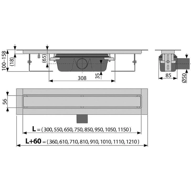 Душевой лоток Alcaplast Marble APZ15S-1150 с решеткой под плитку