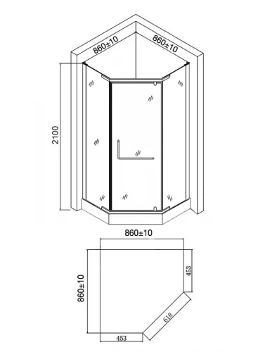 Душевой уголок Agger 90x90 A03-090TCR профиль Хром стекло прозрачное