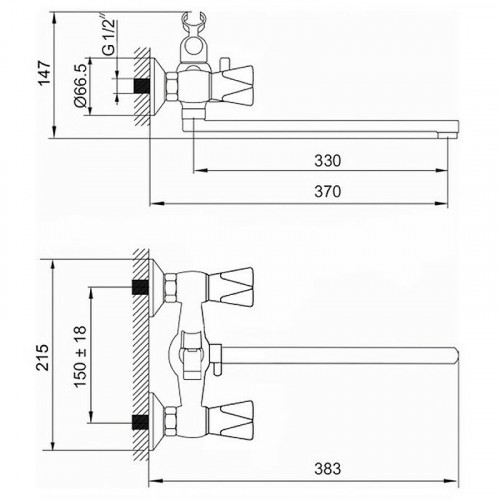 Смеситель для ванны Aringa Арно AR02025CH универсальный Хром латунь на стену