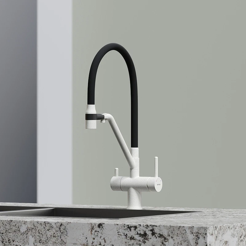 Смеситель для кухни Sancos Dora SC4003GR Белый гранит Черный латунь
