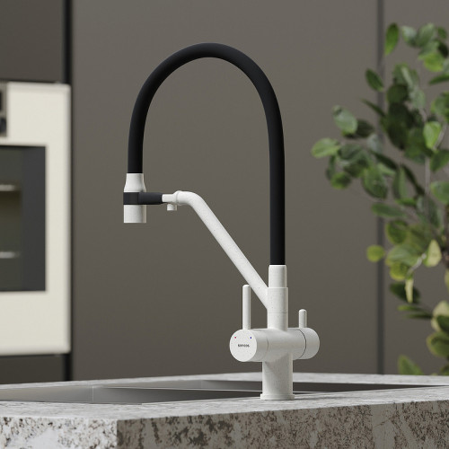 Смеситель для кухни Sancos Dora SC4003GR Белый гранит Черный латунь