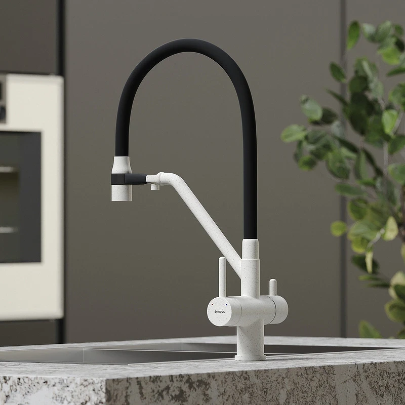 Смеситель для кухни Sancos Dora SC4003GR Белый гранит Черный латунь