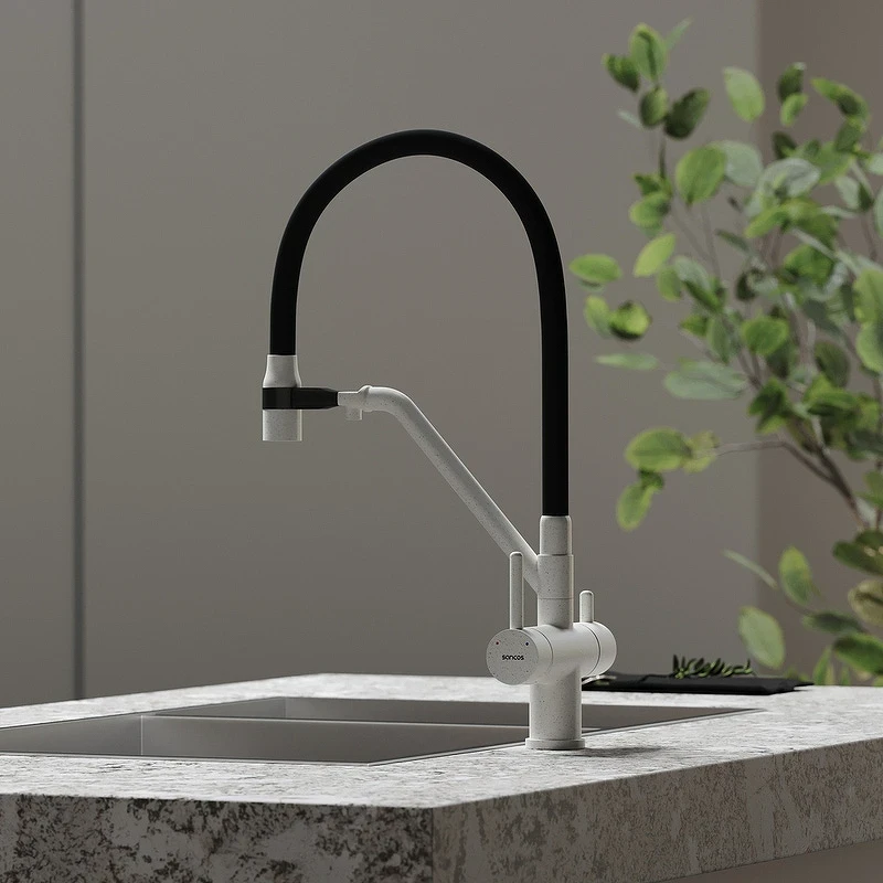Смеситель для кухни Sancos Dora SC4003GR Белый гранит Черный латунь