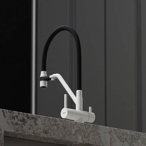 Смеситель для кухни Sancos Dora SC4003GR Белый гранит Черный латунь