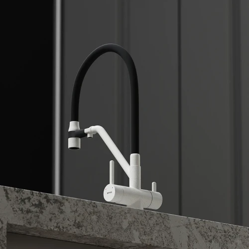 Смеситель для кухни Sancos Dora SC4003GR Белый гранит Черный латунь