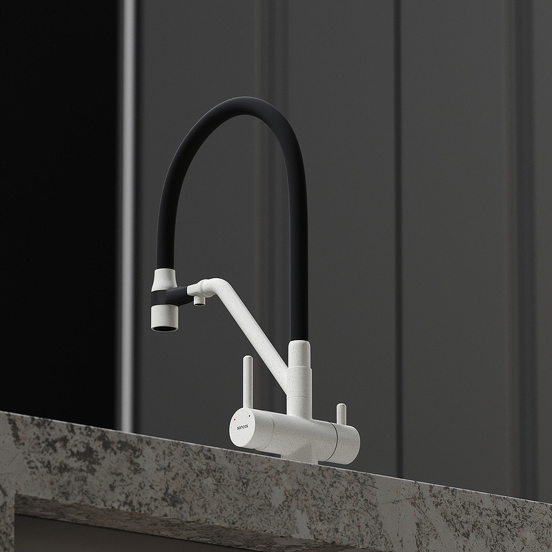 Смеситель для кухни Sancos Dora SC4003GR Белый гранит Черный латунь