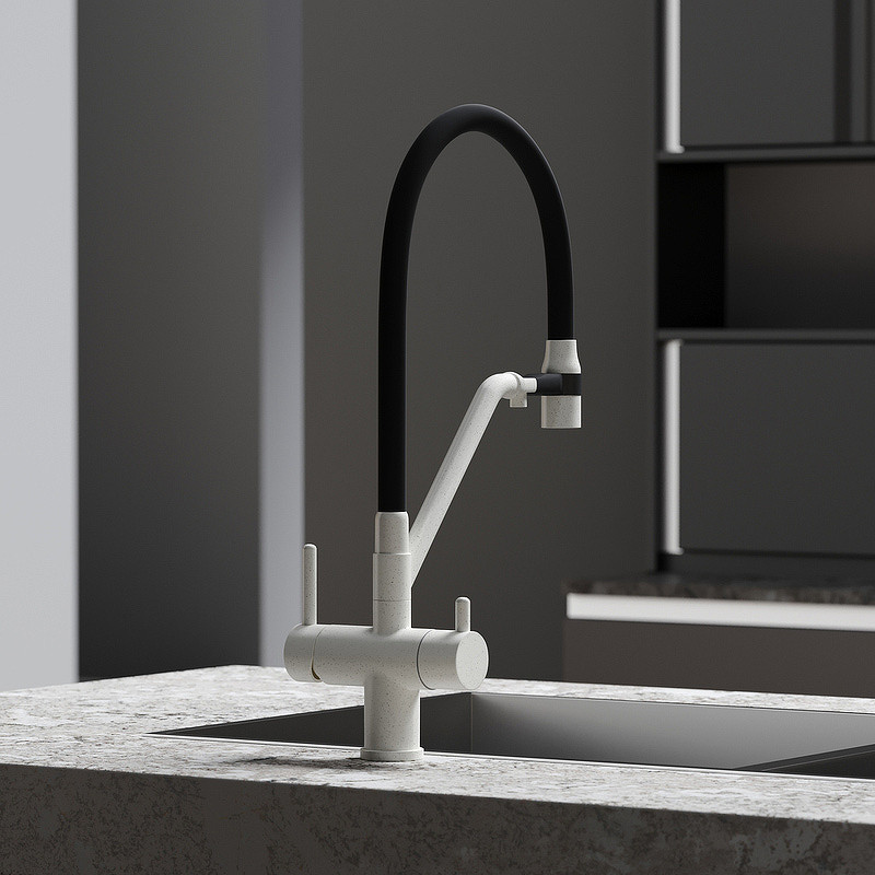 Смеситель для кухни Sancos Dora SC4003GR Белый гранит Черный латунь